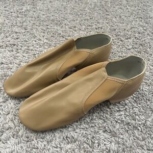 Women Tan Slip On Jazz Dance Shoes Split Sole Synthetic Leather Nude Size 10